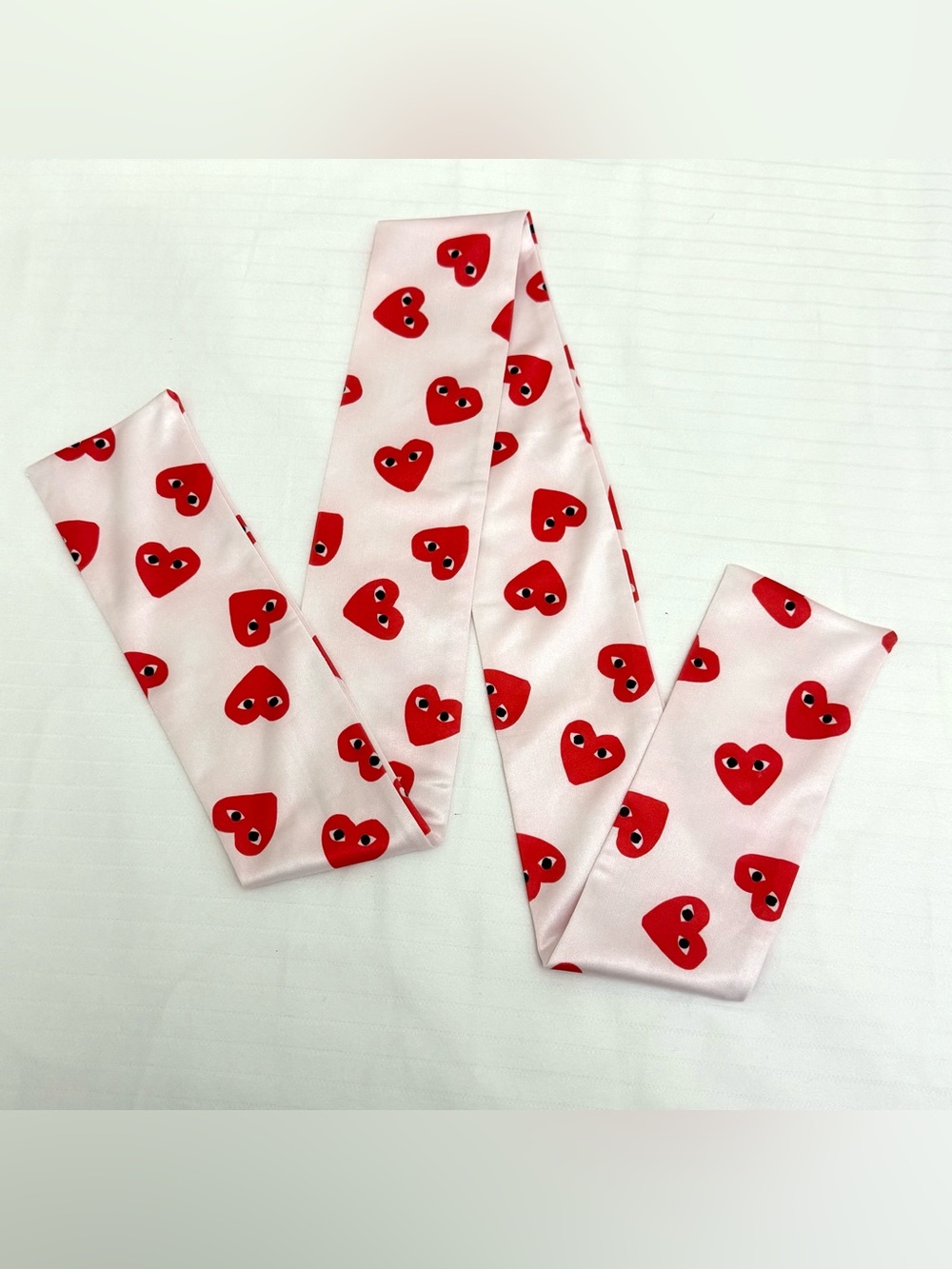 Comme Des Garçon Play Satin Silk Scarf with Red Heart Motif